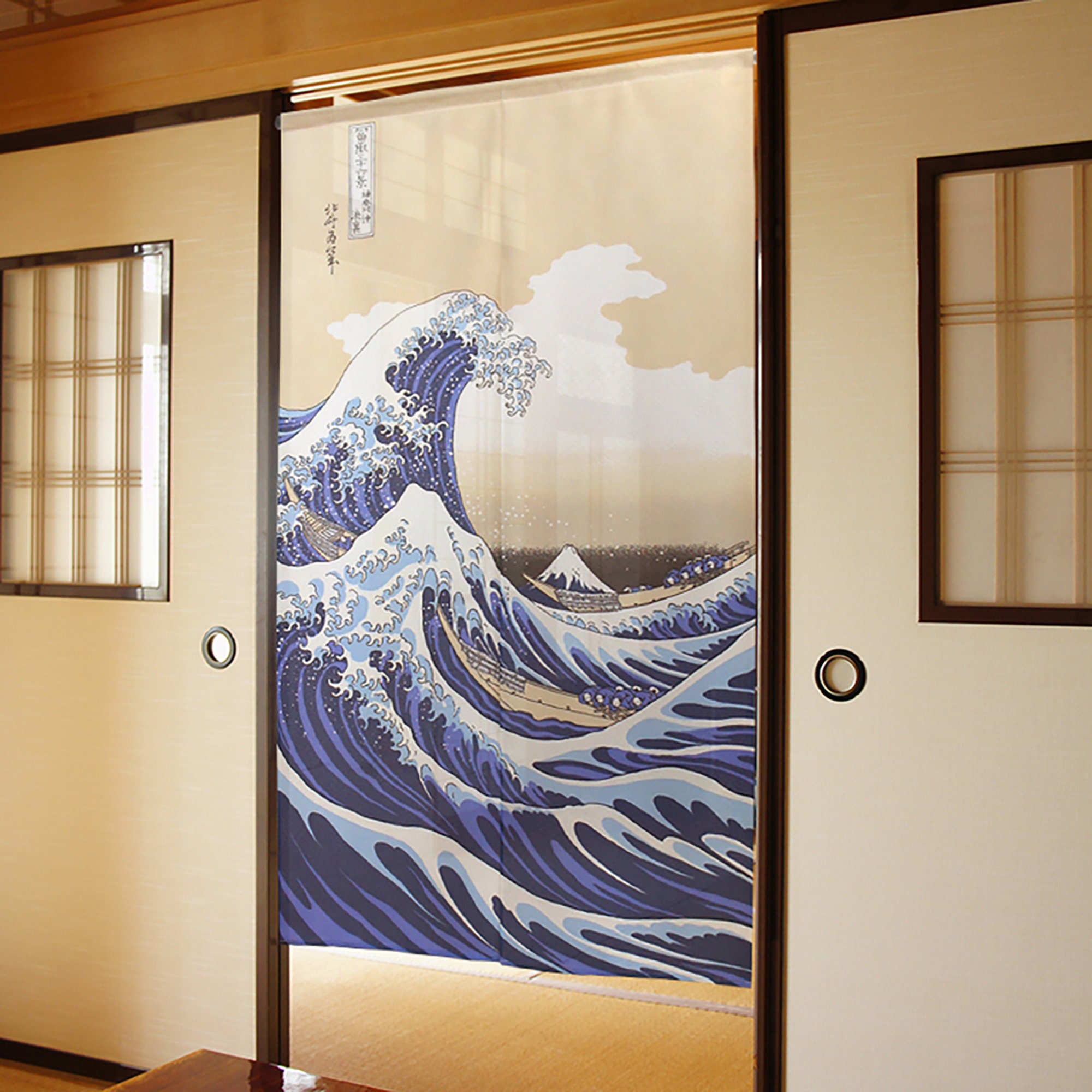 Noren Rideaux de Porte Japonais Motif Vague Hokusai, Japon Tapisserie Peinture Rideau Fenêtre