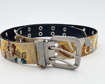 Japanese kinran embroidered fabric belt from Kyoto - Gold & Red - Japan, belt, japanese belt, waistband, japanese fashion, Japan fabric
