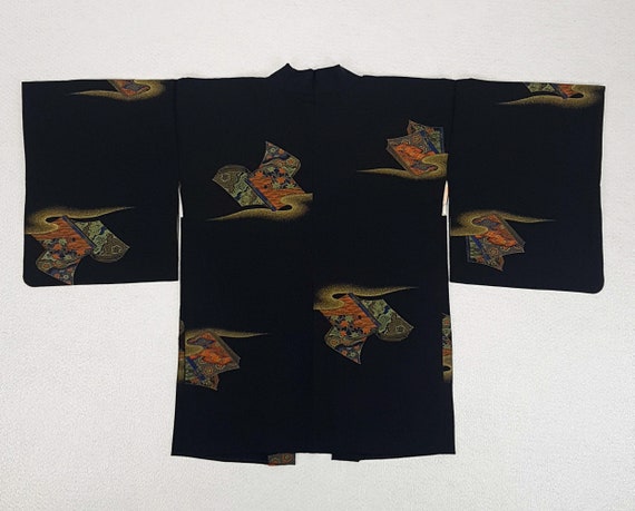 Jacket Kimono Haori Black Woman Pattern 