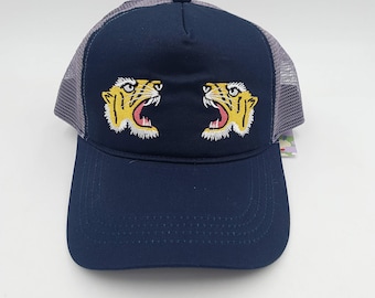 Adjustable embroidered cap with Japanese pattern Tiger black & navy