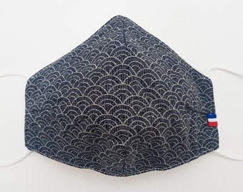 An ANOR Vagues Navy reusable polycoton fabric mask