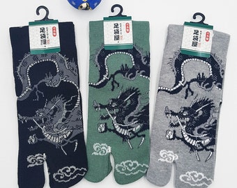 Japanese Tabi Socks in Cotton and Dragon Pattern Made in Japan Size Fr 40 - 45