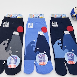 Japanese Socks Tabi Cotton and Mount Fuji Pattern and Birds Size Fr 40 - 45