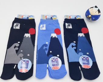 Japanese Socks Tabi Cotton and Mount Fuji Pattern and Birds Size Fr 40 - 45