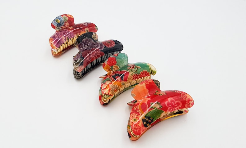Large Japanese hair alligator clip with chirimen fabric and resin image 1