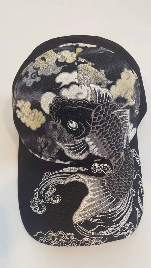 Casquette brodée réglable à motif japonais Carpe Koï Noir, tissu japonais  Japon tatouage baseball cap - Etsy France