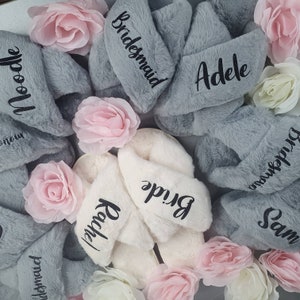 Personalised Fluffy Slippers, Faux Fur Mule Slippers, Bridal Gifts for Her, Soft and Fluffy Sliders, Personalised Gift - Quality Slippers