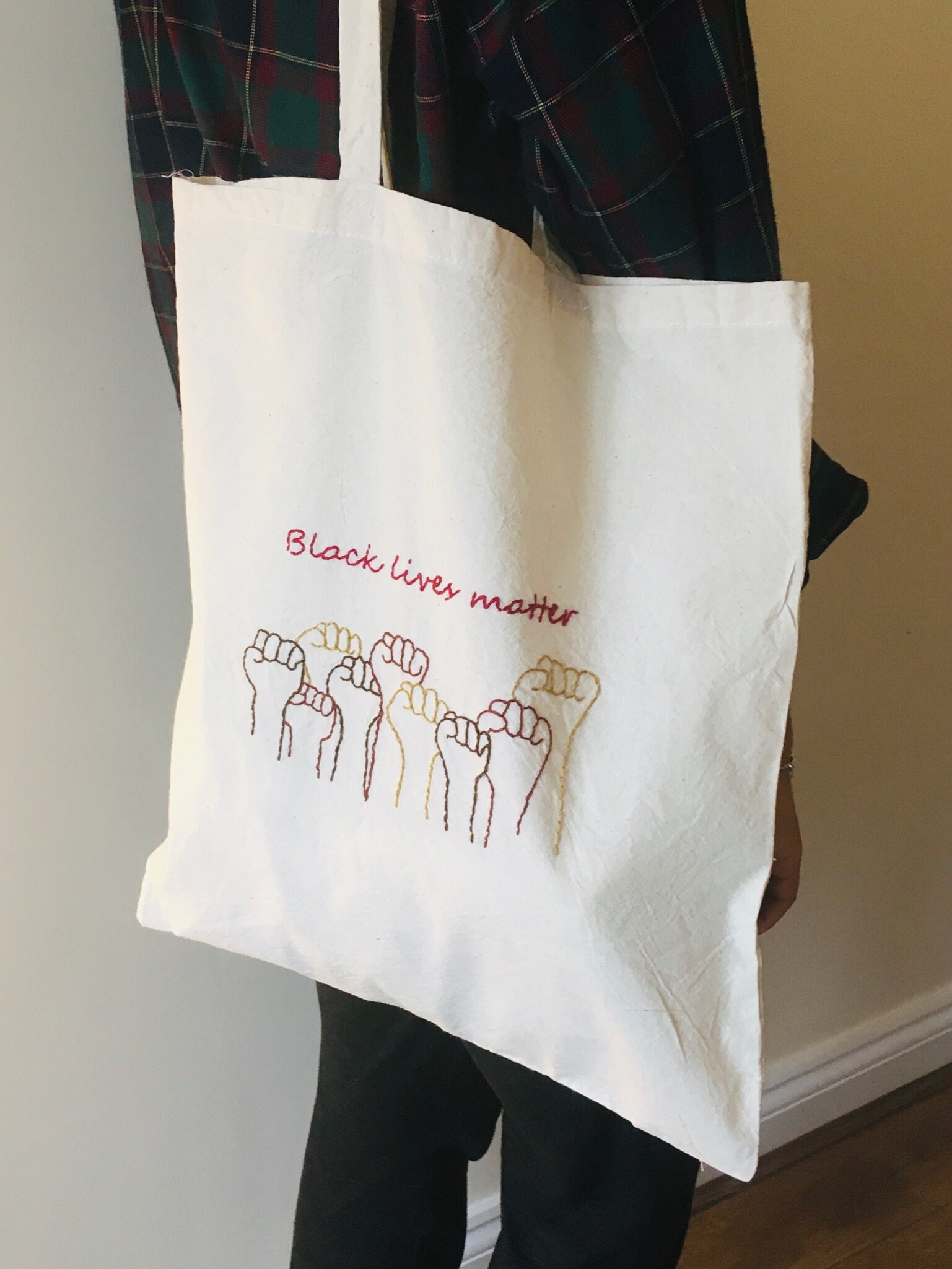 Black lives matter hand embroidered cotton tote bag | Etsy