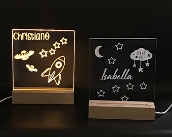 Light up personalised children’s room decor. Personalised with name. Custom designs available. Baby’s nursery decor. Bedroom decor