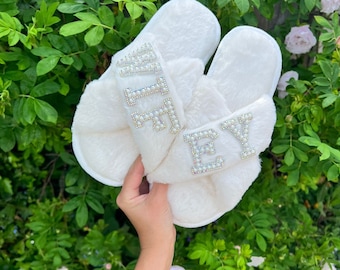 Personalized Fluffy Slippers: Bride/Bridesmaid Gift