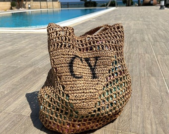 Bolso de mano tejido inicial personalizado bolso de playa personalizado con iniciales bolso de vacaciones bolso de playa personalizado ideal para vacaciones