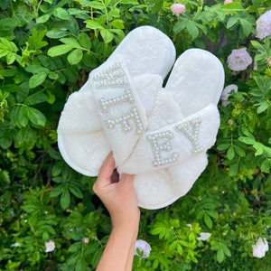 Personalised Fluffy Slippers. Bride Gift Hen Party Gift