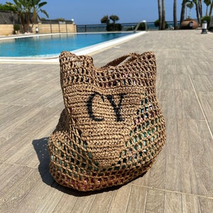 Personalised initial woven tote bag personalised beach bag with initials holiday bag personalised beach bag ideal for holidays image 1