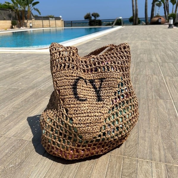 Bolso de mano tejido inicial personalizado bolso de playa personalizado con iniciales bolso de vacaciones bolso de playa personalizado ideal para vacaciones