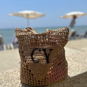 Personalised initial woven tote bag personalised beach bag with initials holiday bag personalised beach bag ideal for holidays image 2