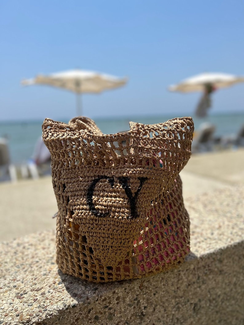 Personalised initial woven tote bag personalised beach bag with initials holiday bag personalised beach bag ideal for holidays image 2