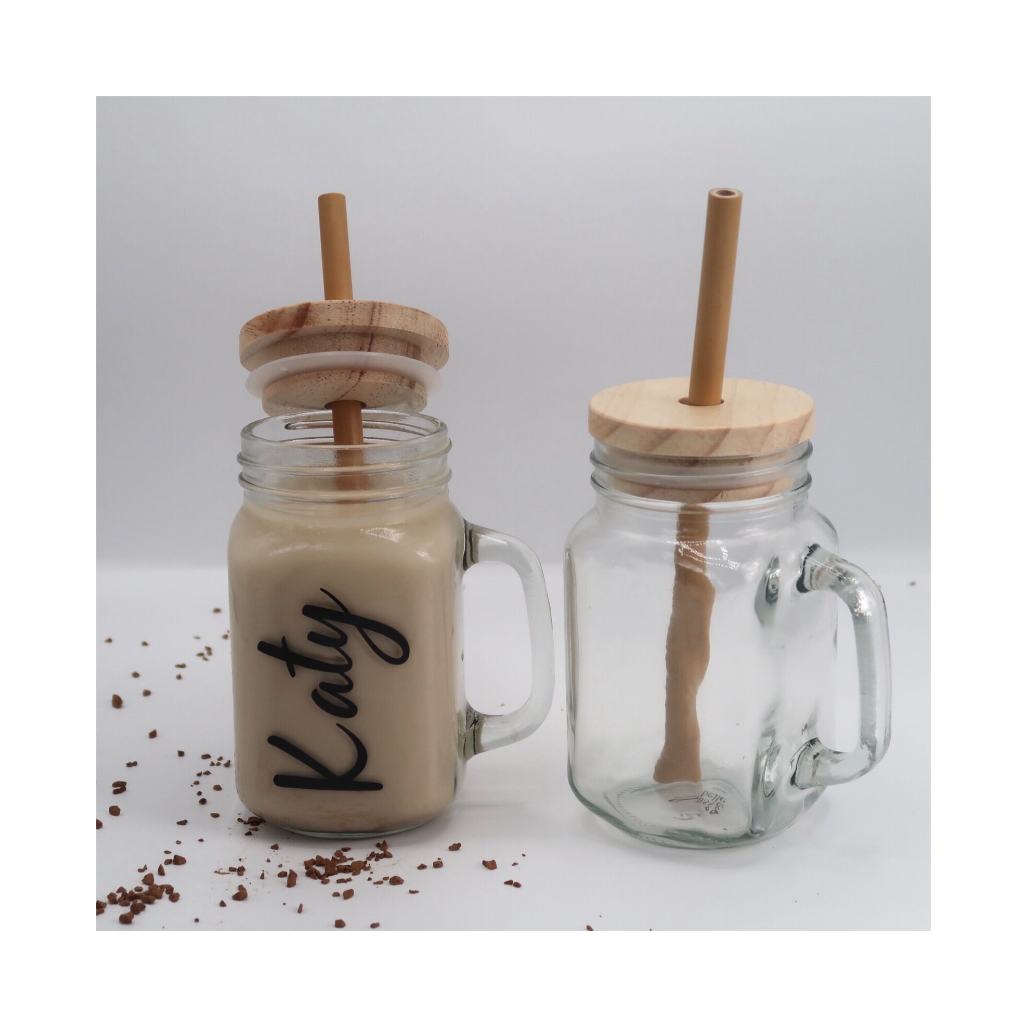 QUIENKITCH 4 Pack Mason Jar Cups with Lids and Straws 16 oz Mason Jars with  Handle Wide Mouth Mason Jar Mugs Drinking Glasses Coffee Cups with Lids