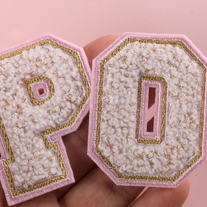 Beige & Pink Chenille Patch Letter Patches Iron on /Sew on Retro Alphabet Gold. Personalise your own accessories