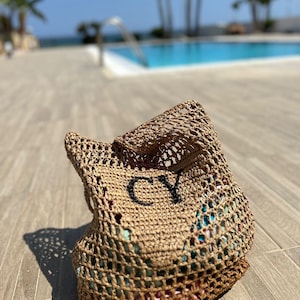 Personalised initial woven tote bag personalised beach bag with initials holiday bag personalised beach bag ideal for holidays image 3