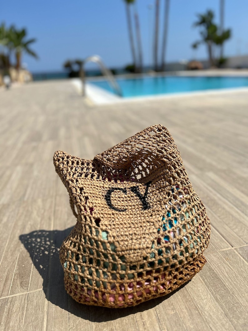 Personalised initial woven tote bag personalised beach bag with initials holiday bag personalised beach bag ideal for holidays image 3