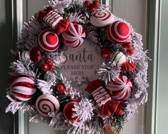 White artificial candy cane wreath Handmade Christmas wreath. Large 61cm Christmas decor/gift. Handmade Xmas wreath. Christmas decoration