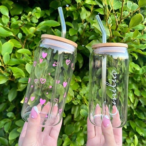 Gifts Personalised Name Iced Coffee Cup Mason jar Beer Can Glass with Lid and Glass Straw, Bridesmaid proposal, gift for friends
