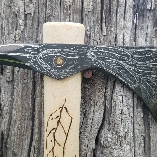 Spike hawk, "the raven", with custom handle and brass inlay