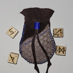 Elder futhark runic dice with leather and carp pouch