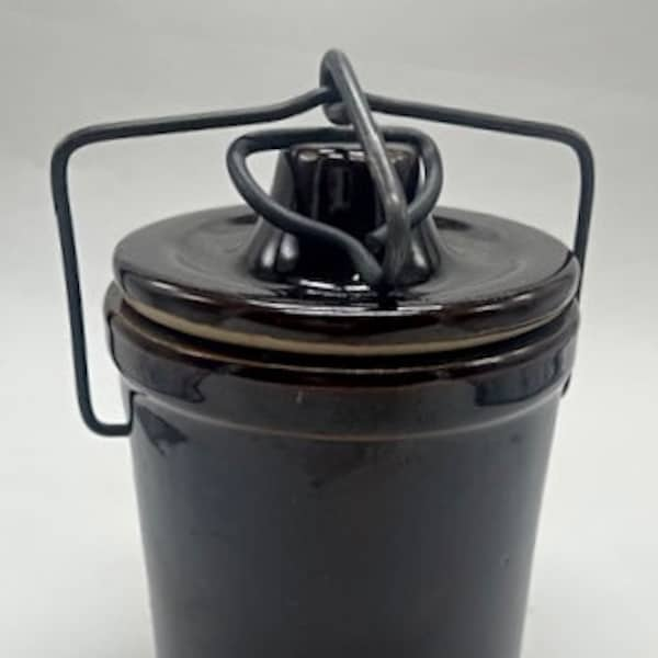 Chocolate Brown Vintage Stoneware Cheese or Butter Crock