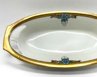 Jugendstil Art Nouveau Ceramic Serving Dish - Gold Rim
