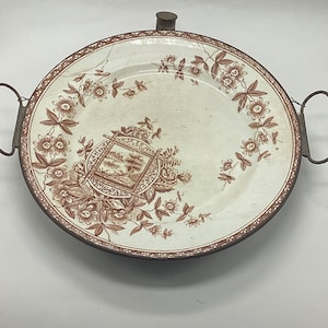 Victorian Brown Transferware Aesthetic Movement Warming Dish, Plate