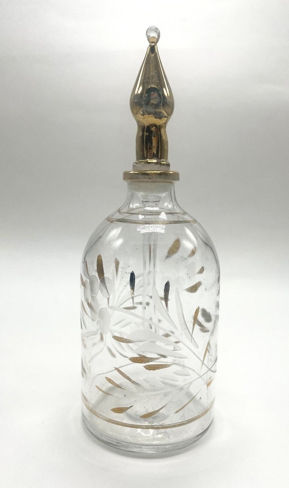 Antique Etched Gilded Glass Perfume Bottle