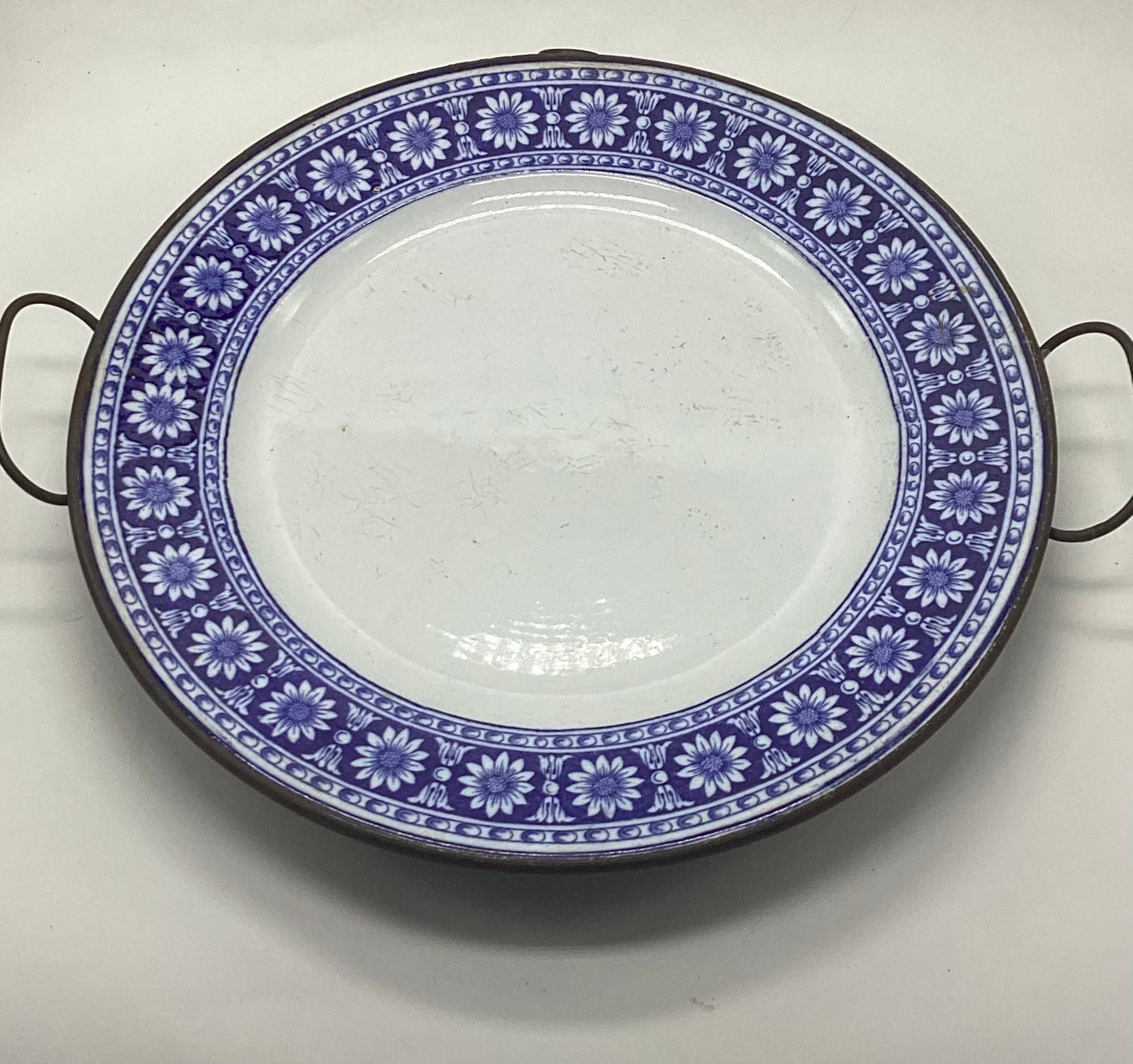 Victorian Deep Blue Transferware Warming Dish, Plate