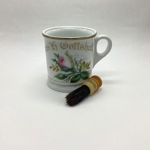 1910s-1930s Shaving Mug and Petite Shave Brush Set - Roses