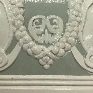 Original Pair of Art Nouveau Tiles - Sage Green and Creamy White Relief Pattern