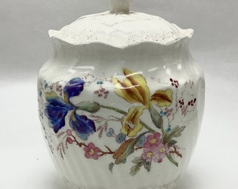 Victorian Porcelain Biscuit Jar - Cheerful Springtime Floral Pattern