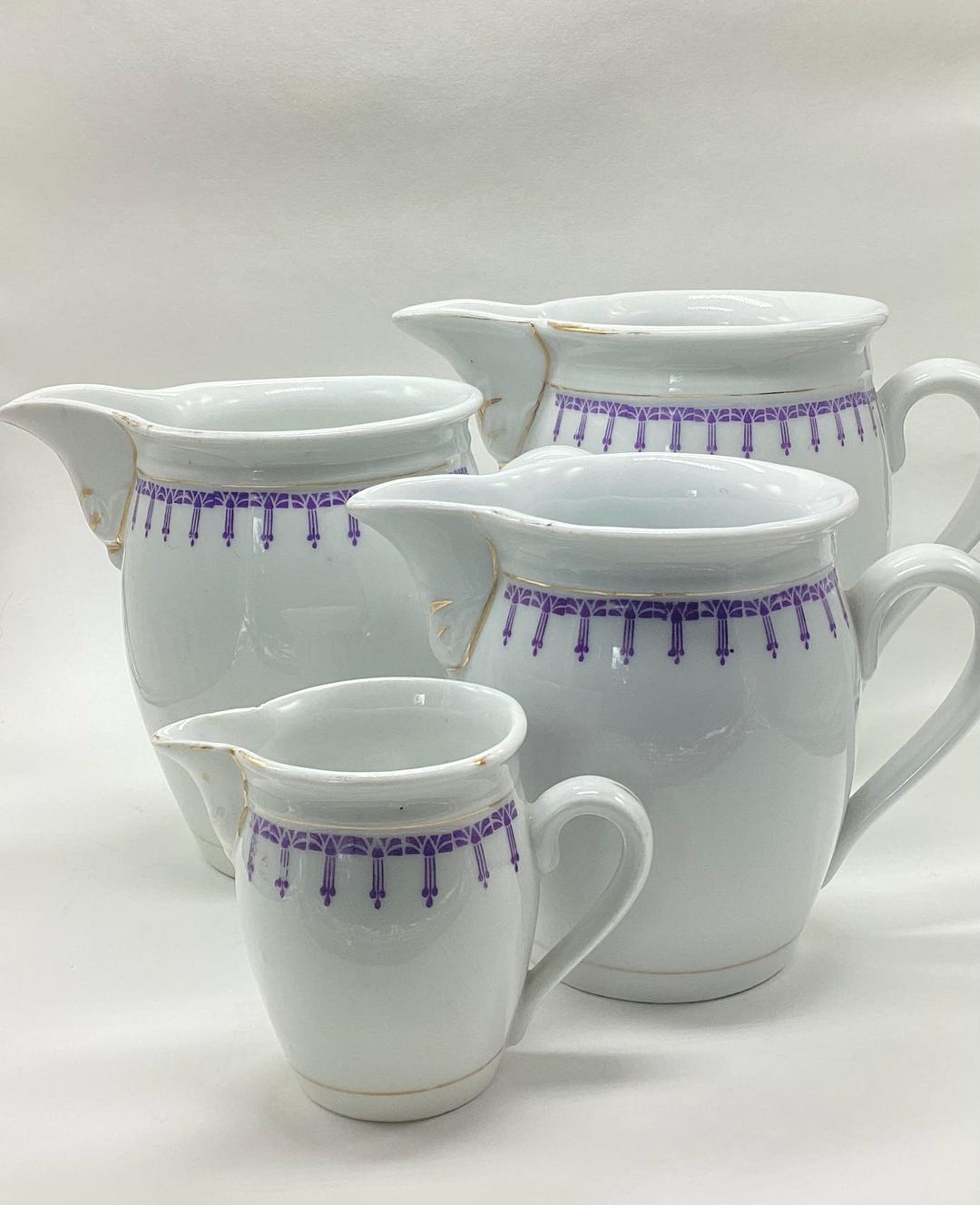 Ironstone Graduated Pitcher Set of 4 With Purple Art Deco Design Est ...