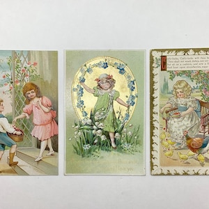 Lot of 3 Edwardian Embossed Spring Postcards with Flowers and Children
