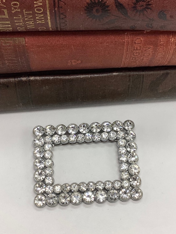 Art Deco Flapper Rectangular Rhinestone Brooch - image 1