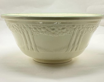 Homer Laughlin Ironstone Mixing Bowl - Cream and Green - Apple Tree Pattern