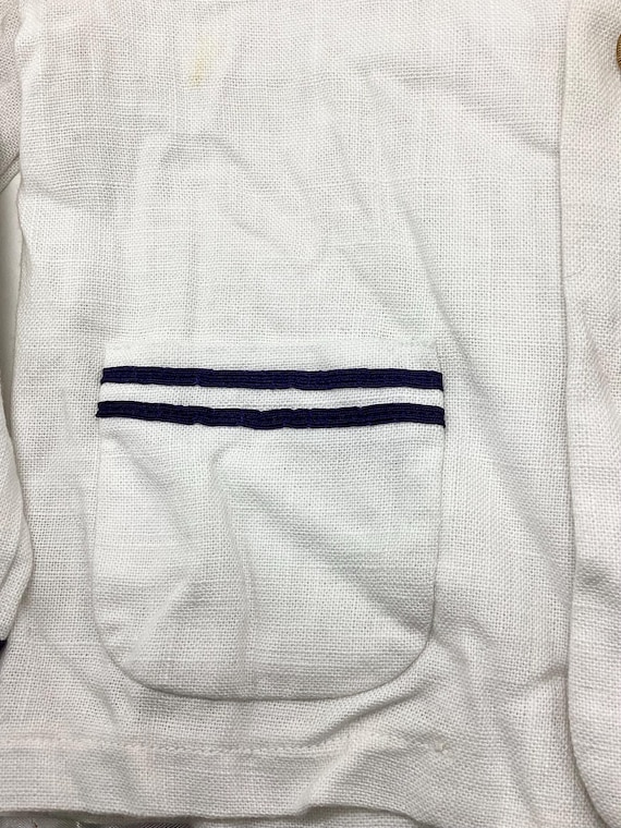 White and Navy Blue Linen Toddler's Sailor Coat  … - image 3