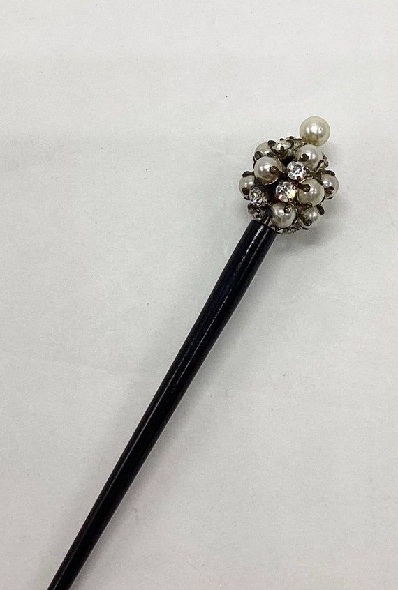 Vintage ART DECO Rhinestone and Pearls Celluloid Hair Ornament French Hair Pick Vintage Art Deco Celluloid Hair Combs Ornaments Accessories  main image 3