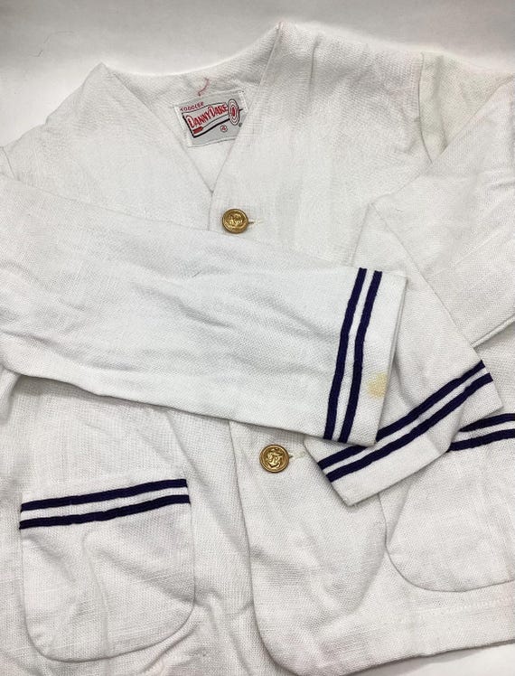 White and Navy Blue Linen Toddler's Sailor Coat  … - image 1