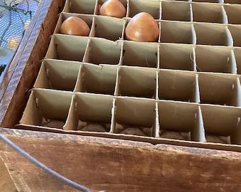 Vintage Wooden Egg Crate with Metal Bail Handle
