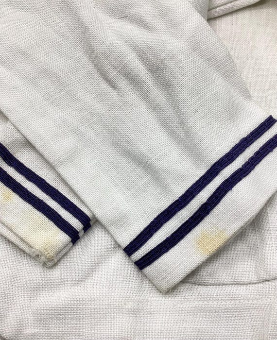 White and Navy Blue Linen Toddler's Sailor Coat  … - image 6