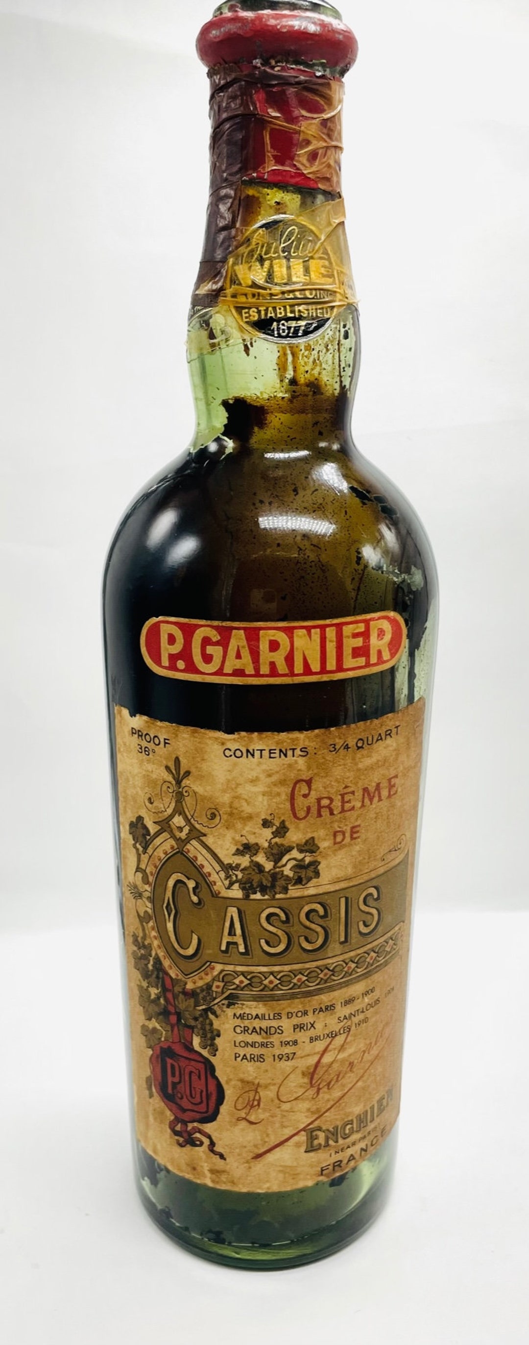 Vintage 30s-40s French P. Garnier Creme De Cassis Bottle - Orig Label ...