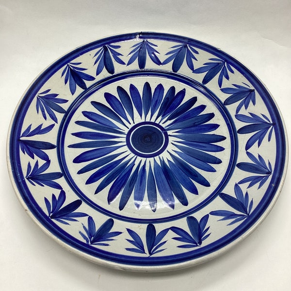 French Quimper Deep Blue Daisy Flower Stoneware Plate