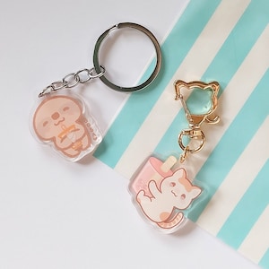 Mochi the cat and sloth cute bubble tea keychain boba