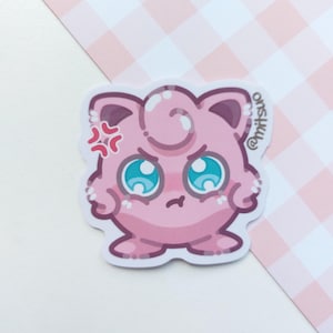 Pegatinas de anime de Jigglypuff de PKMN, pegatinas de videojuegos de Eevee, pegatinas kawaii de Angy enojado