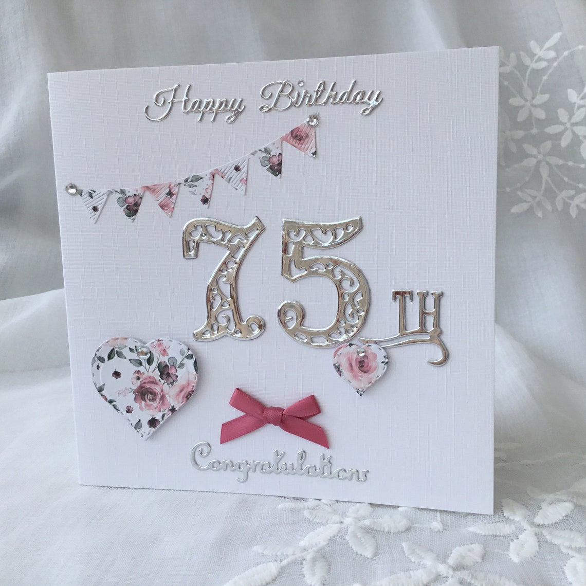 75th birthday card for her pretty handmade 75th card